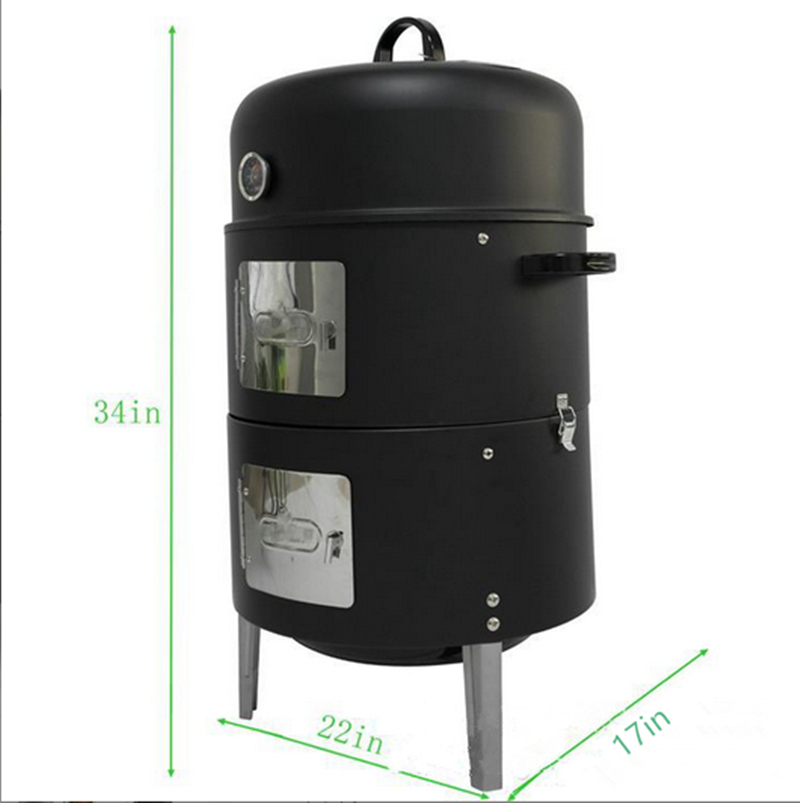 3 In 1 Tower Vertical Barrel Charcoal Barbeque Grill Smoker For Outdoor  Camping